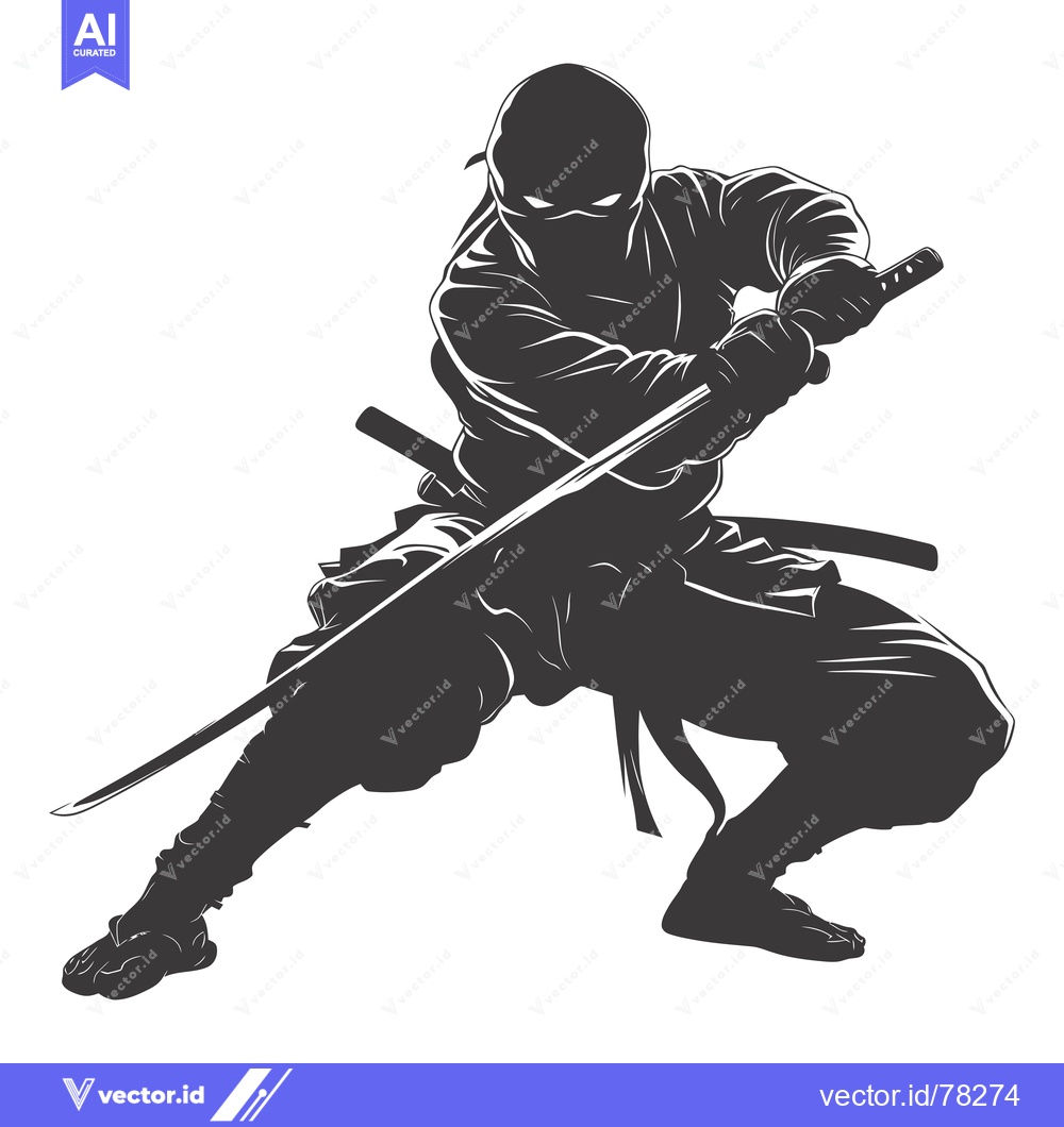 Premium Vector dari Silhouette of a Ninja Holding a Katana Sword