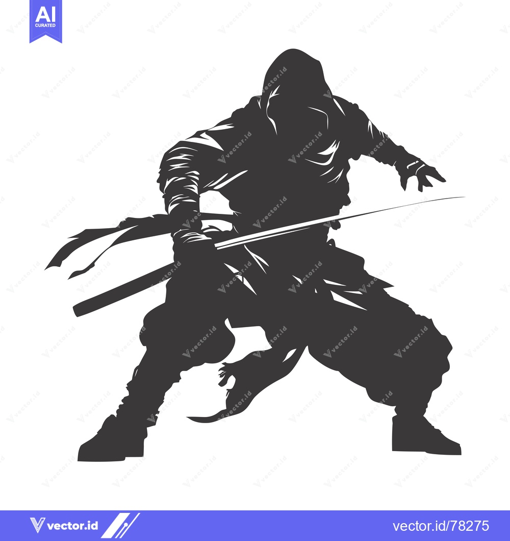 Premium Vector dari A Silhouette of a Ninja with a Sword Drawn