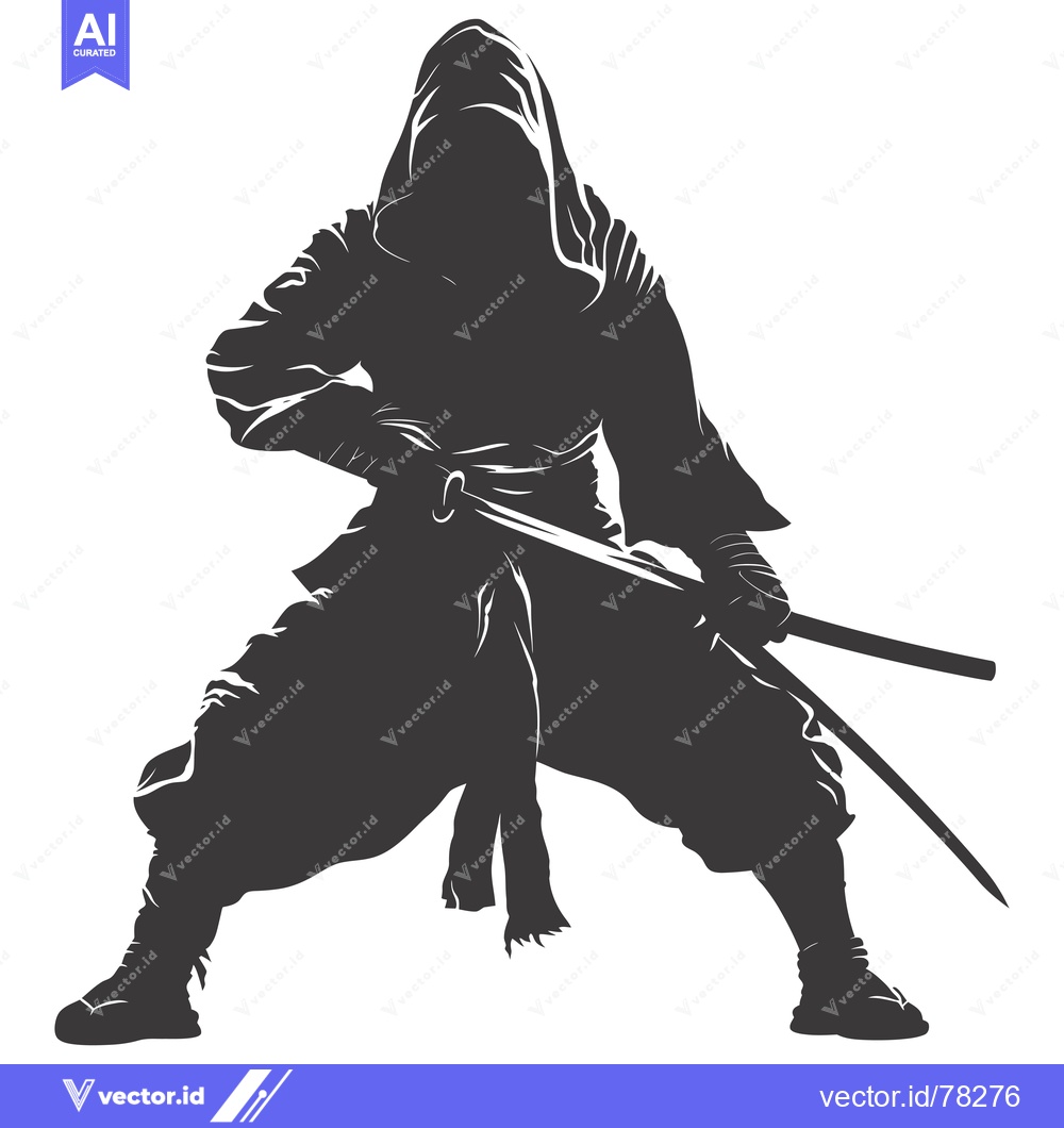 Premium Vector of Silhouetted Figure of a Hooded Warrior Holding a Sword