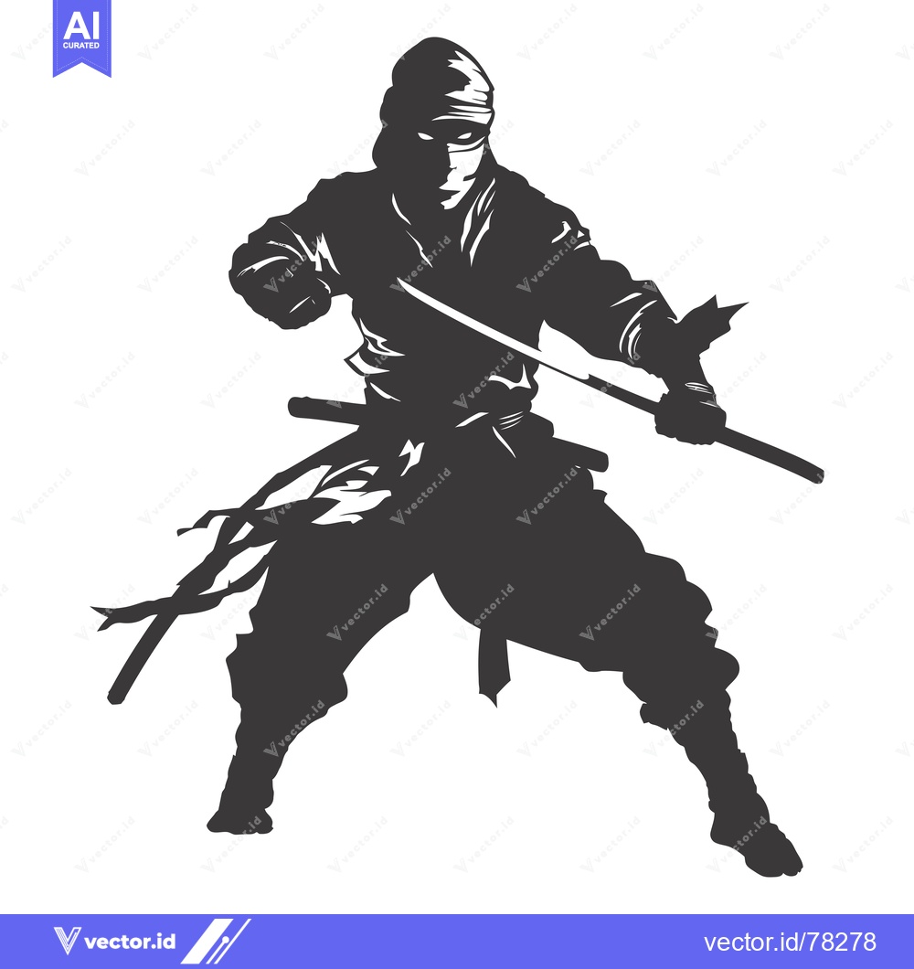 Premium Vector dari A silhouette of a ninja warrior wielding two swords