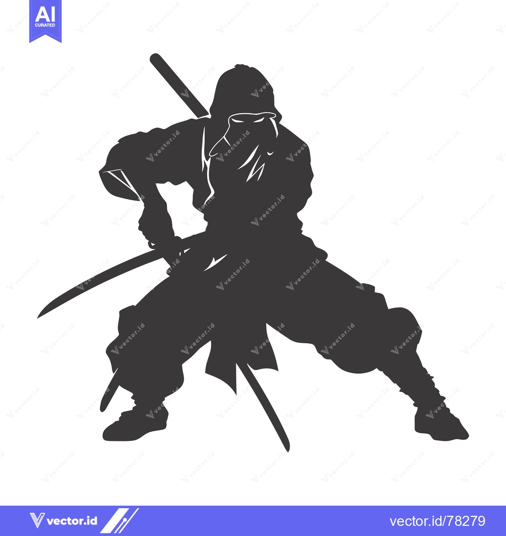 Premium Vector of Silhouette of a Ninja Holding Two Swords