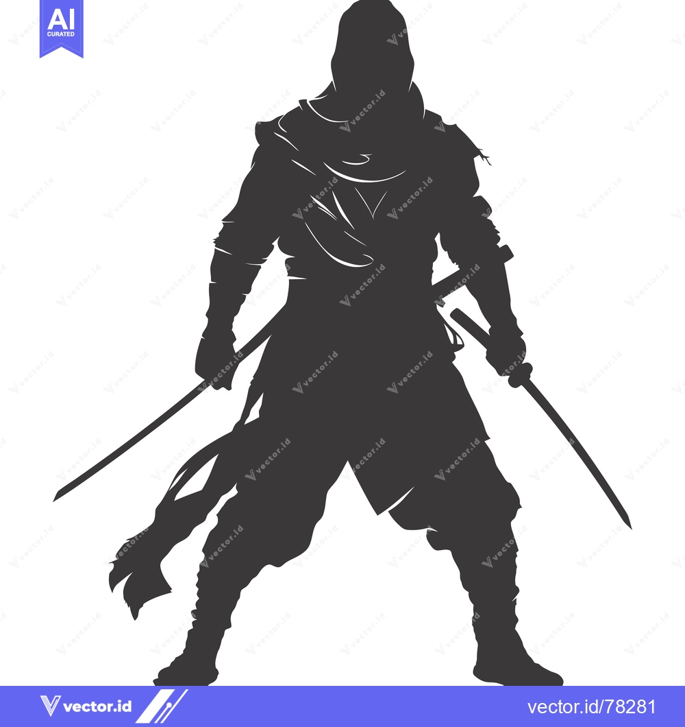Premium Vector dari A Silhouetted Figure of a Ninja Holding Two Swords