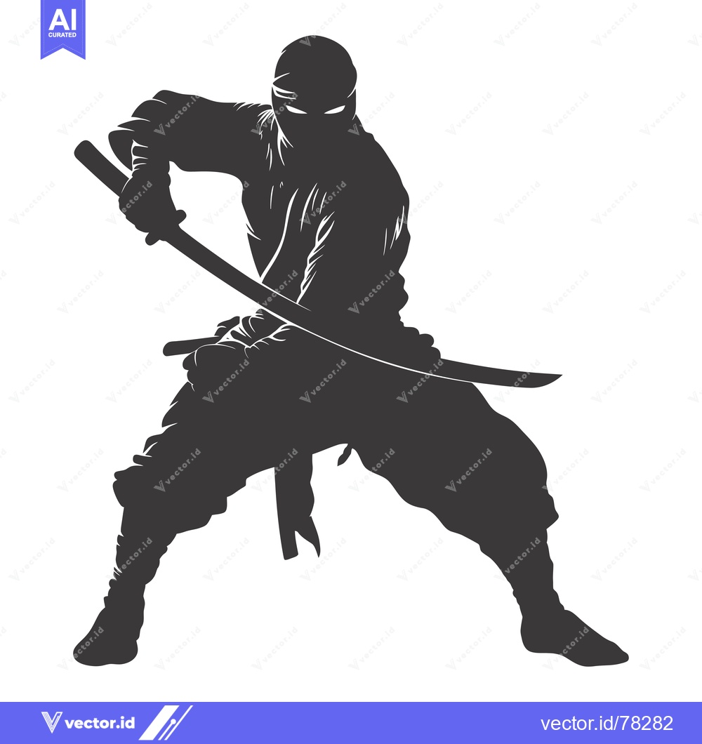 Premium Vector dari A Silhouette of a Ninja Holding a Katana Sword