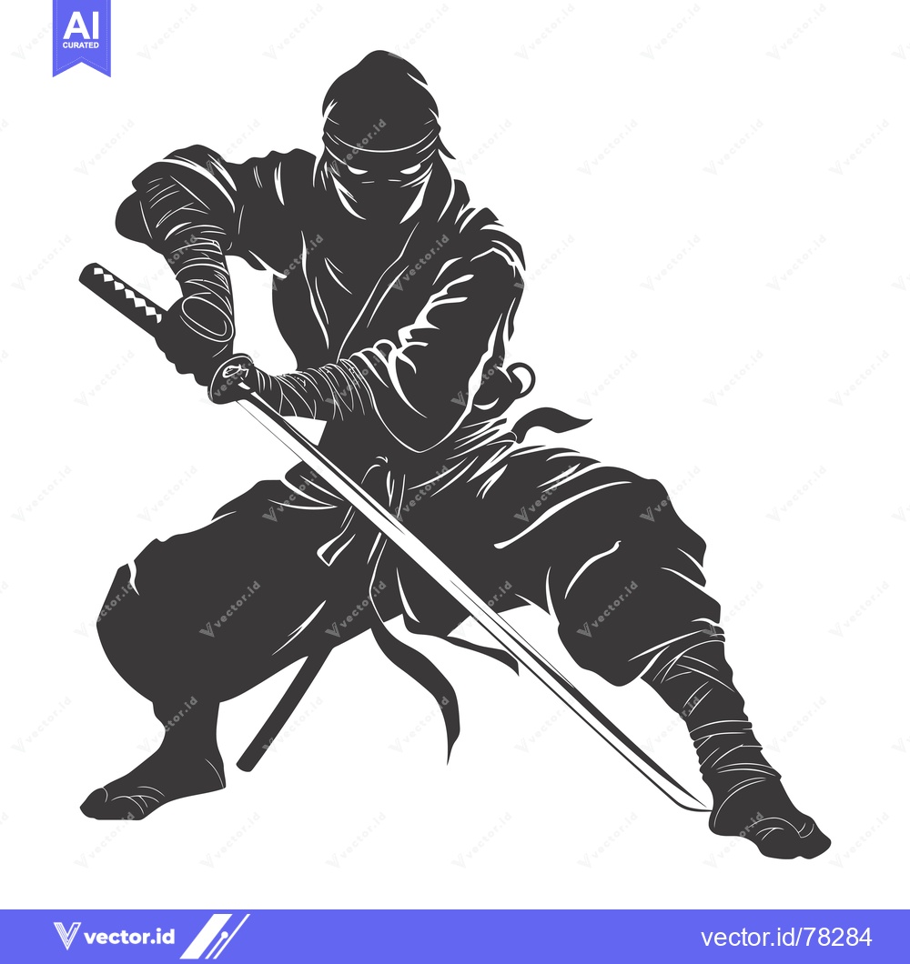 Premium Vector dari A Silhouetted Ninja Warrior Holding a Katana