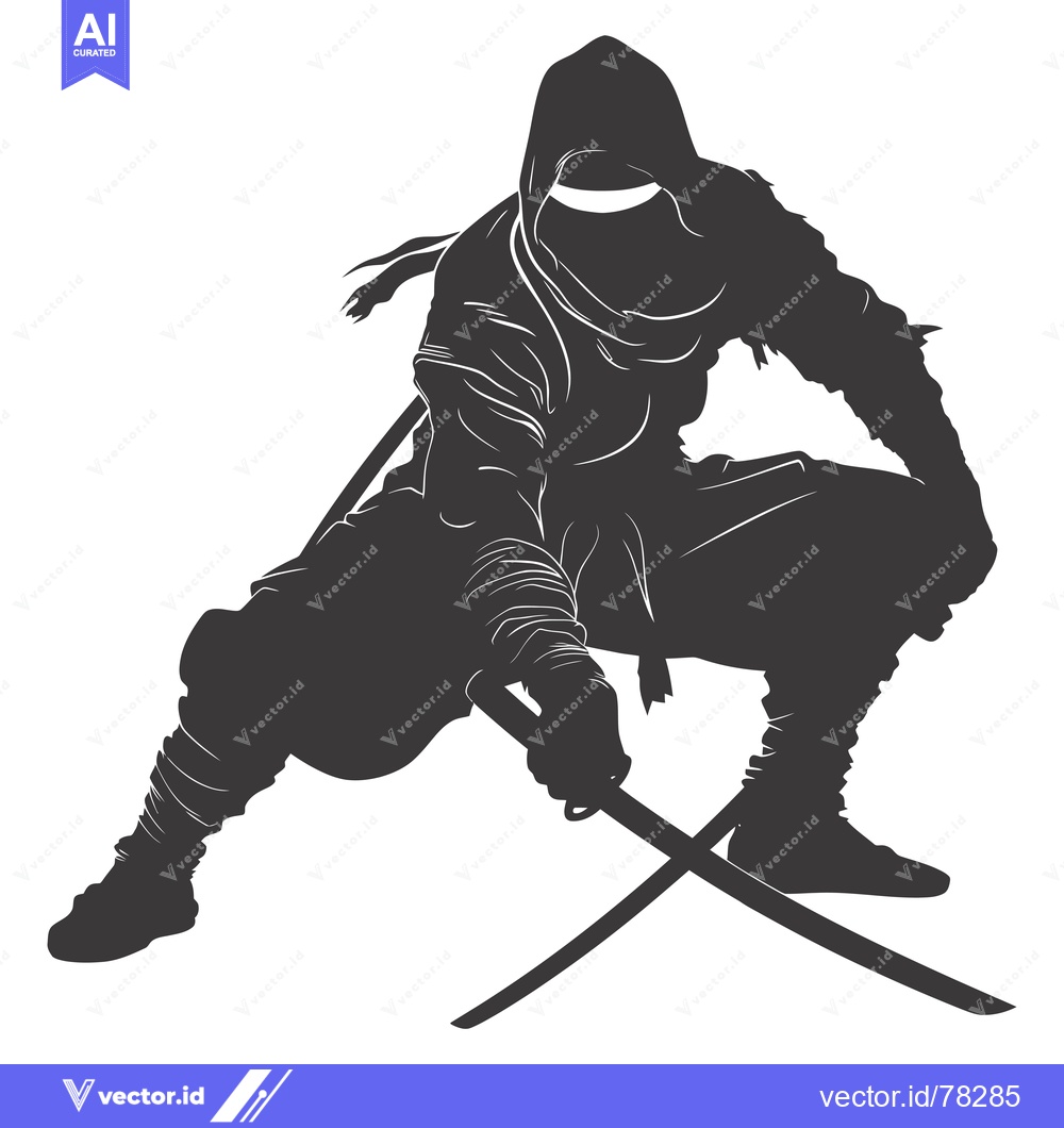 Premium Vector of Silhouette of a Ninja Warrior with Two Swords