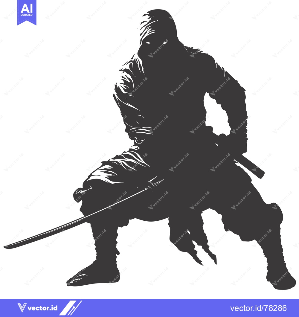 Premium Vector of Silhouetted Ninja Warrior Holding a Katana Sword