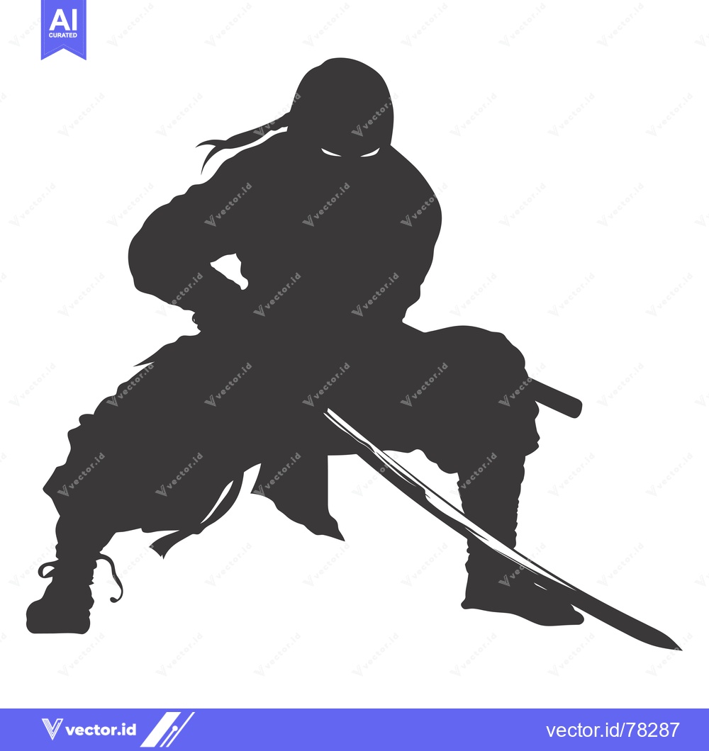Premium Vector dari A Silhouette of a Ninja Holding a Sword in a Fighting Stance