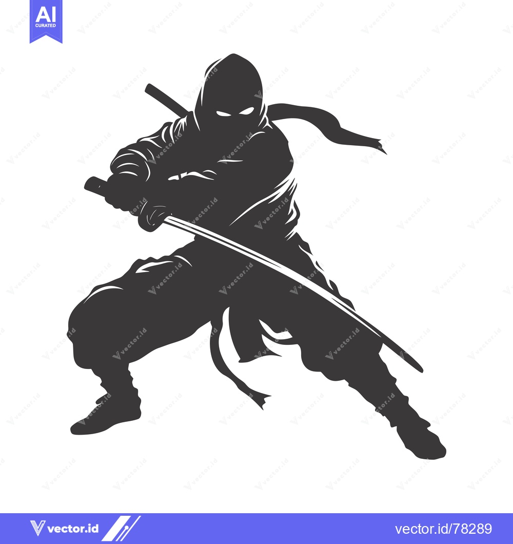Premium Vector dari Silhouette of a Ninja Holding a Sword