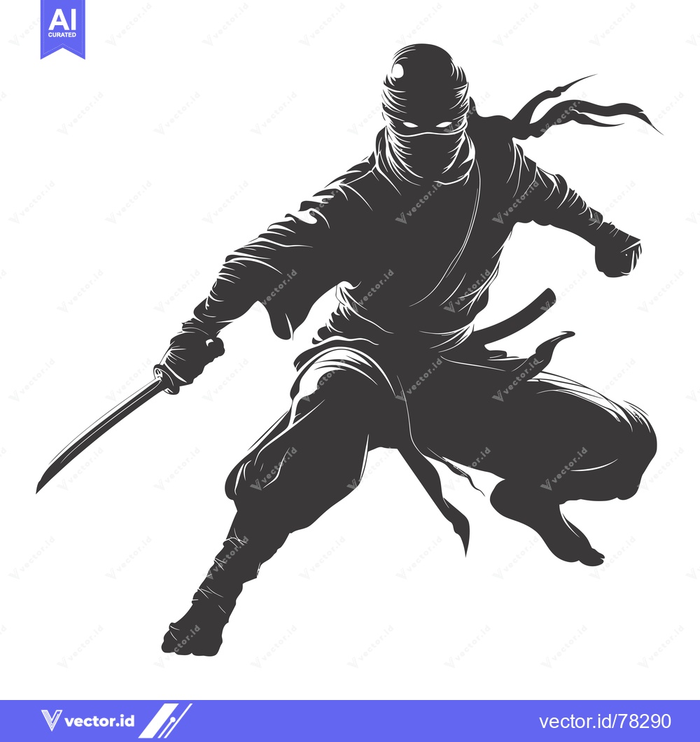 Premium Vector dari A Silhouetted Ninja Striking with a Sword