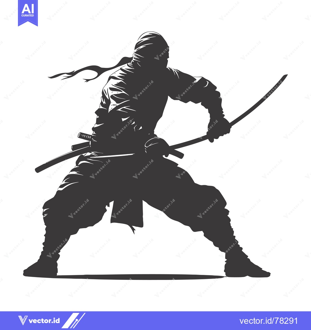Premium Vector dari Silhouette of a Ninja Holding a Sword