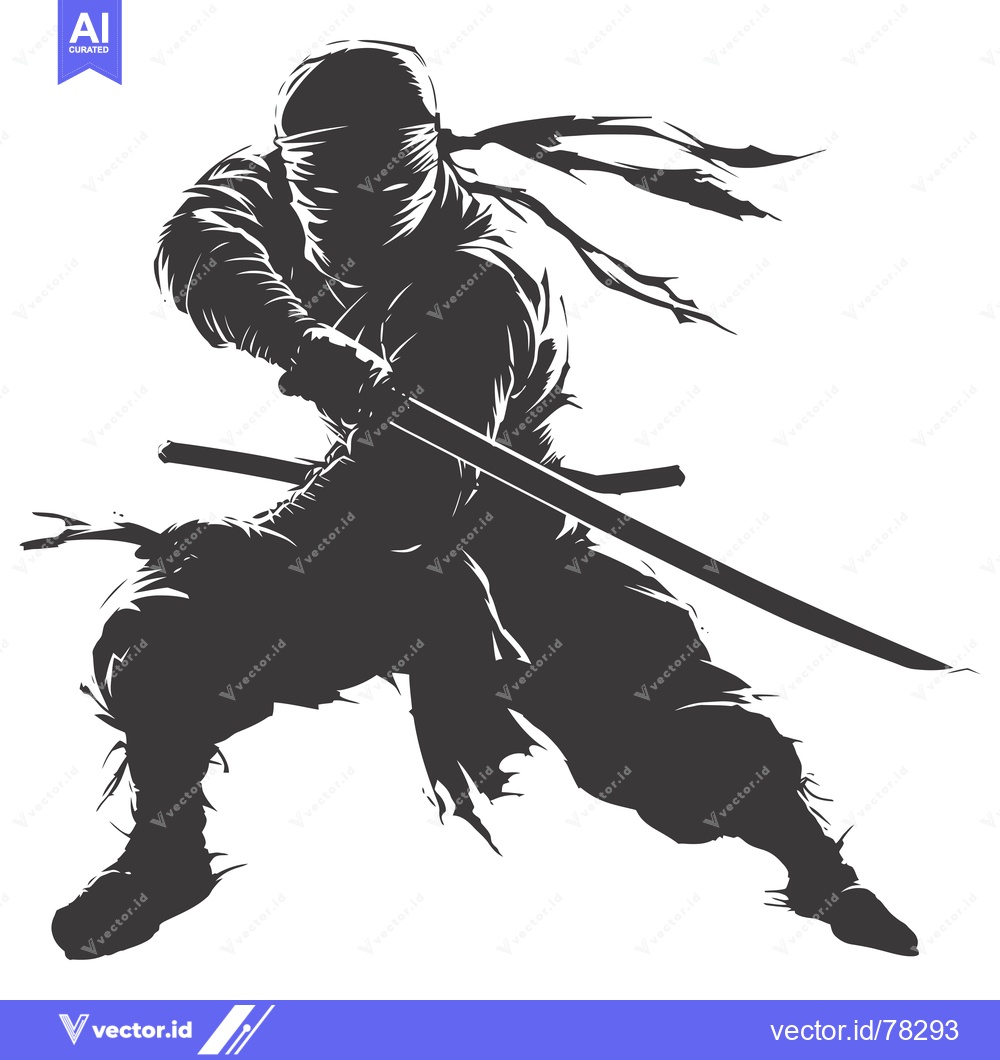 Premium Vector dari Silhouetted Ninja Warrior Holding a Katana Sword