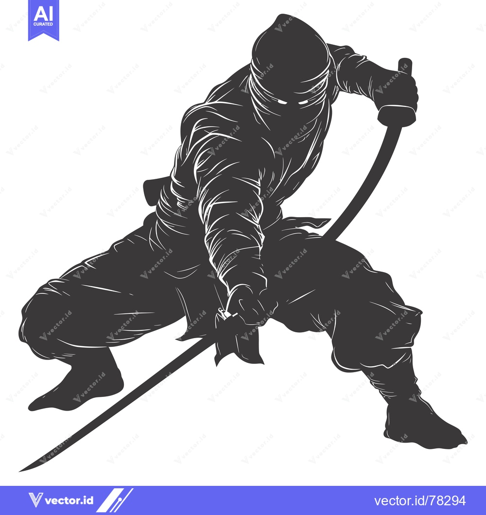 Premium Vector dari Silhouette of a Ninja Holding a Curved Sword