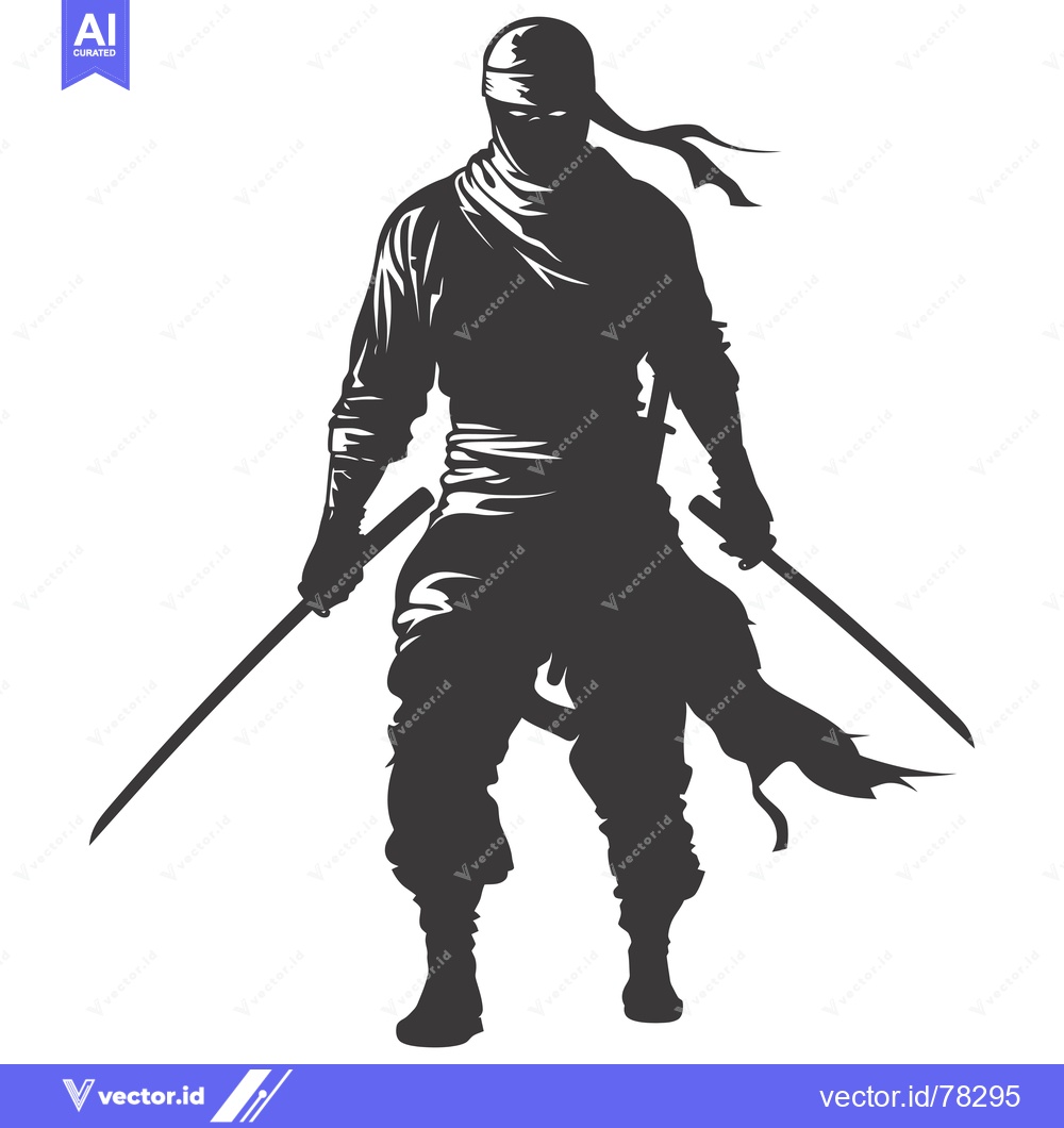 Premium Vector dari Silhouette of a Ninja Holding Two Swords