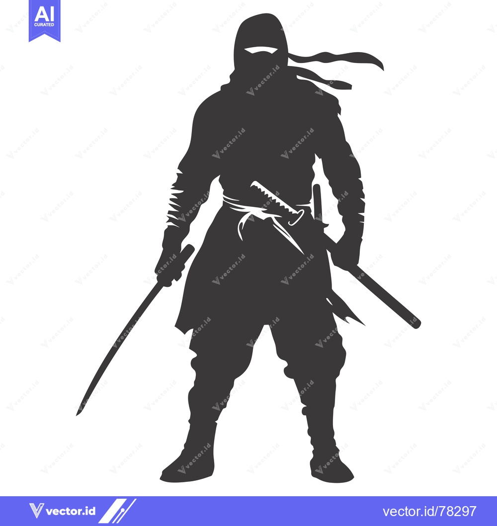 Premium Vector of Silhouette of a Ninja Holding Two Swords