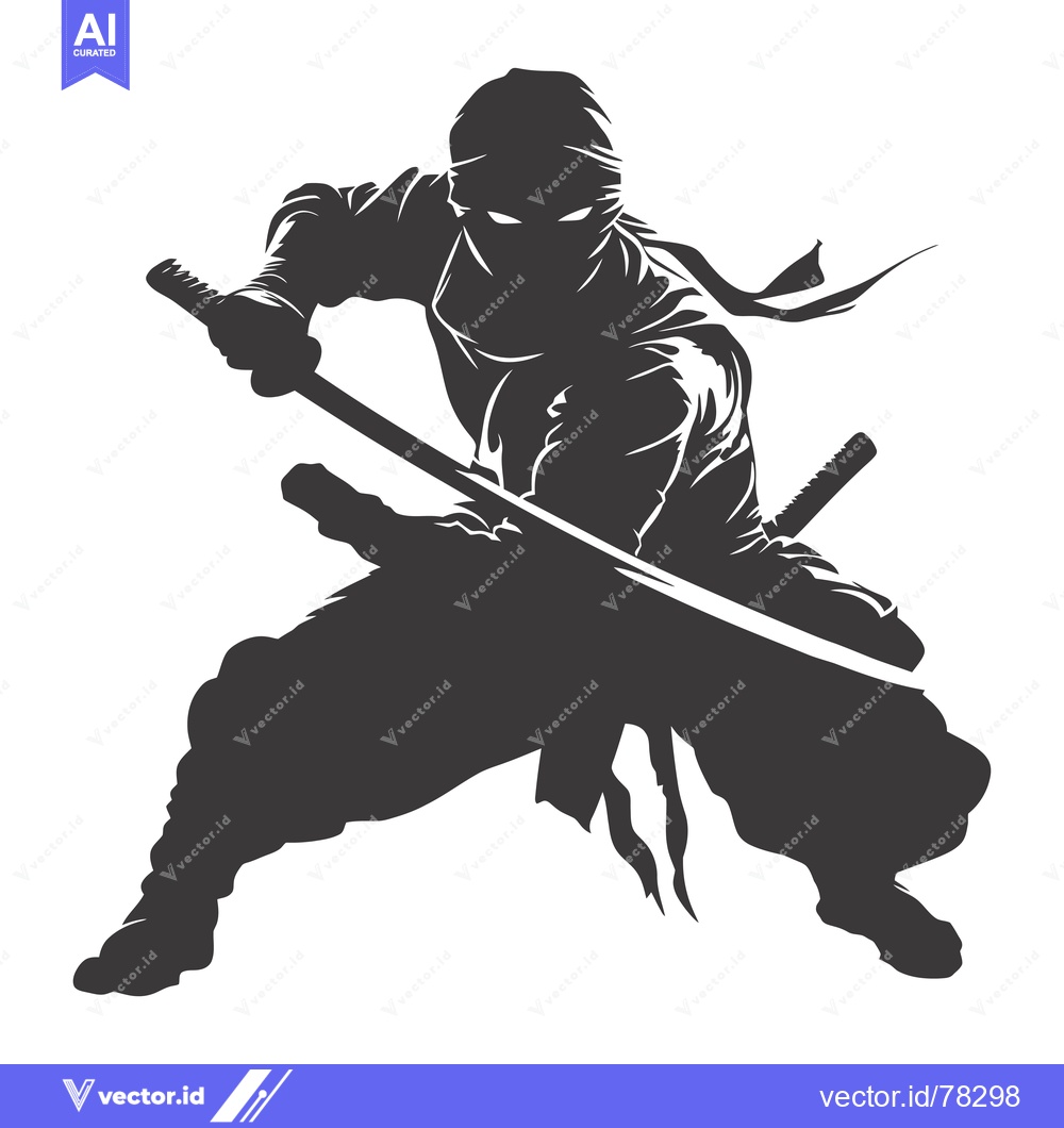 Premium Vector of Silhouette of a Ninja Holding a Katana Sword
