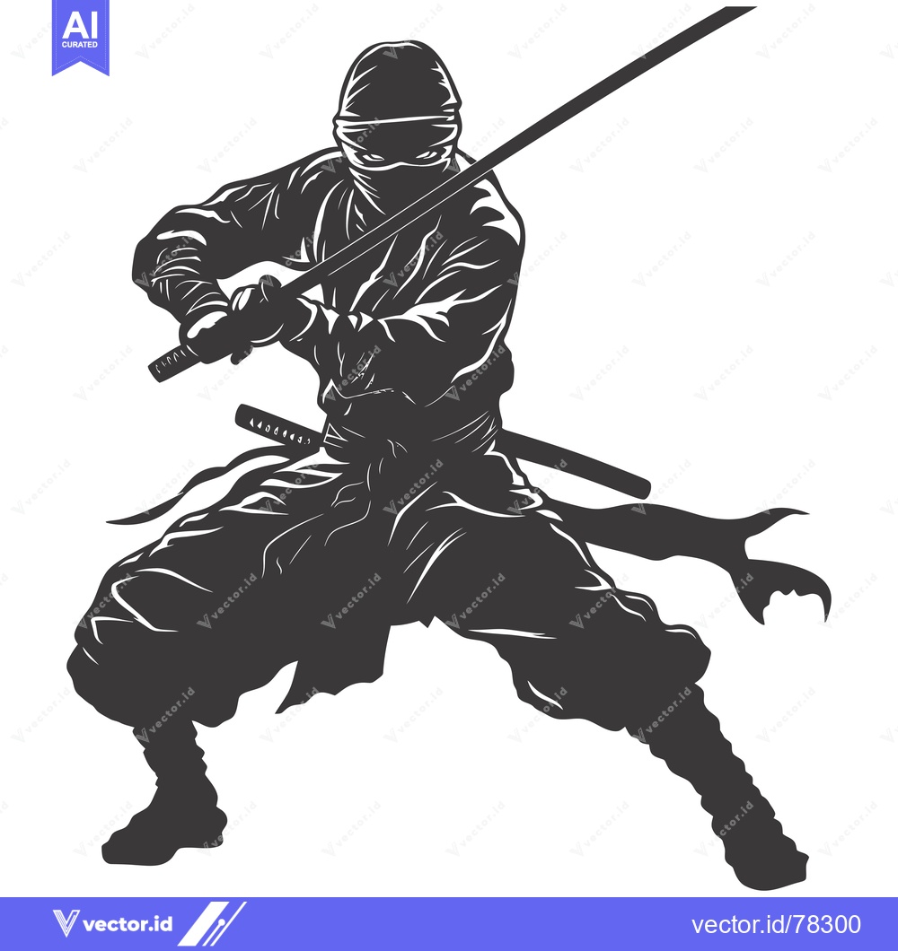 Premium Vector of Silhouette of a Ninja Holding a Sword in a Fighting Stance