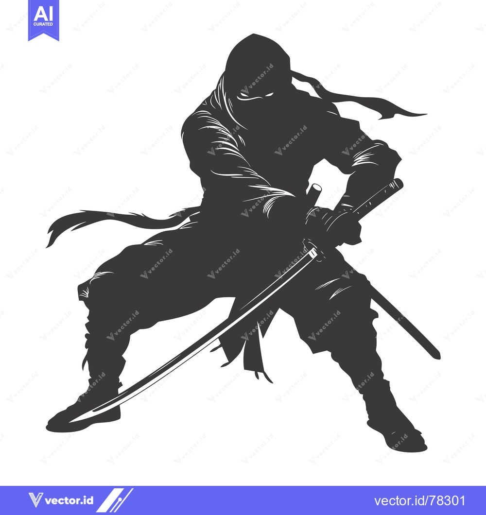 Premium Vector dari Silhouette of a Ninja Holding a Katana Sword