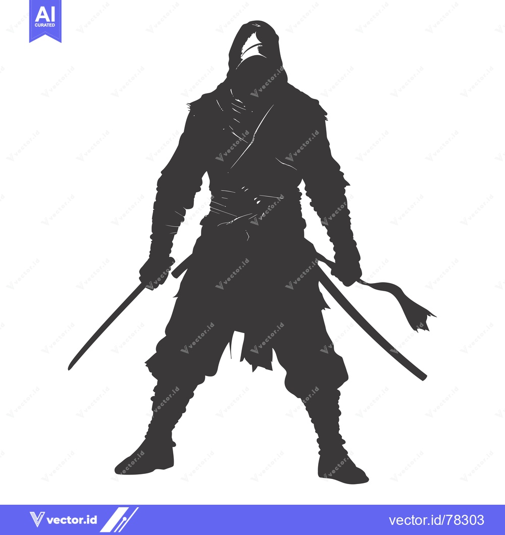 Premium Vector dari Silhouette of a Ninja Holding Two Swords