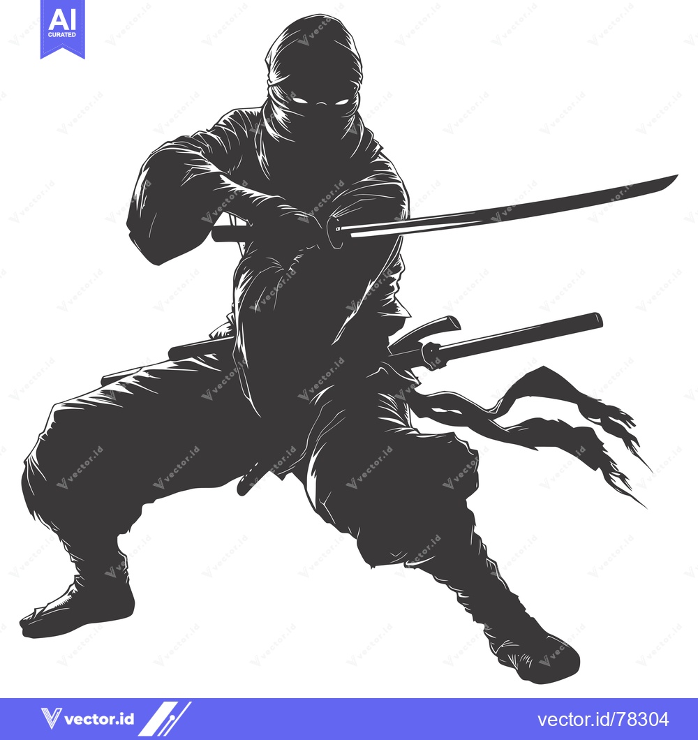 Premium Vector of A Silhouetted Ninja Holding a Katana Sword in a Fighting Pose