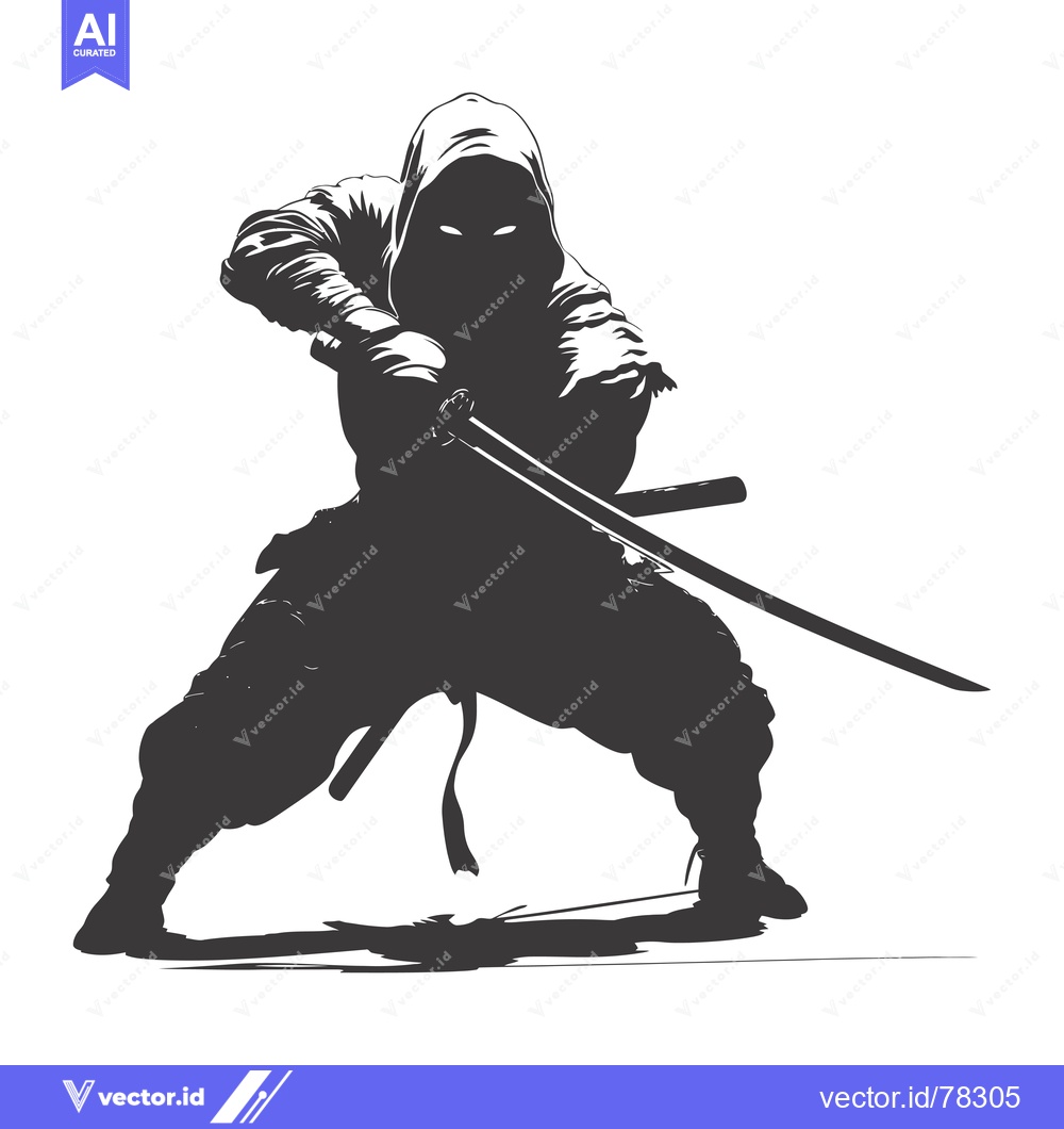 Premium Vector dari Silhouette of a Ninja with a Sword in a Fighting Stance