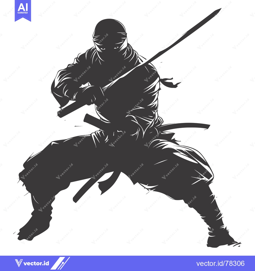 Premium Vector dari Silhouette of a Ninja Holding a Katana Sword in a Fighting Pose
