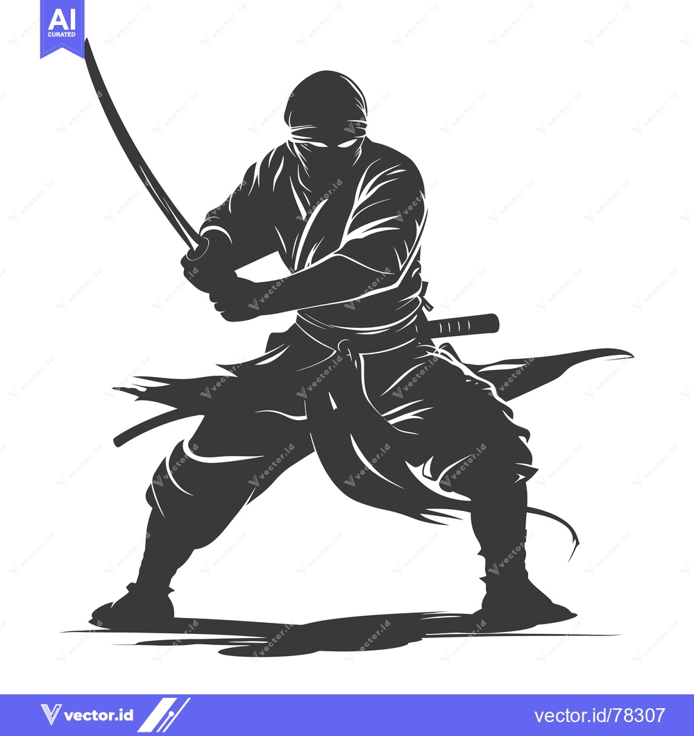 Premium Vector of A Silhouetted Ninja Holding a Katana Sword