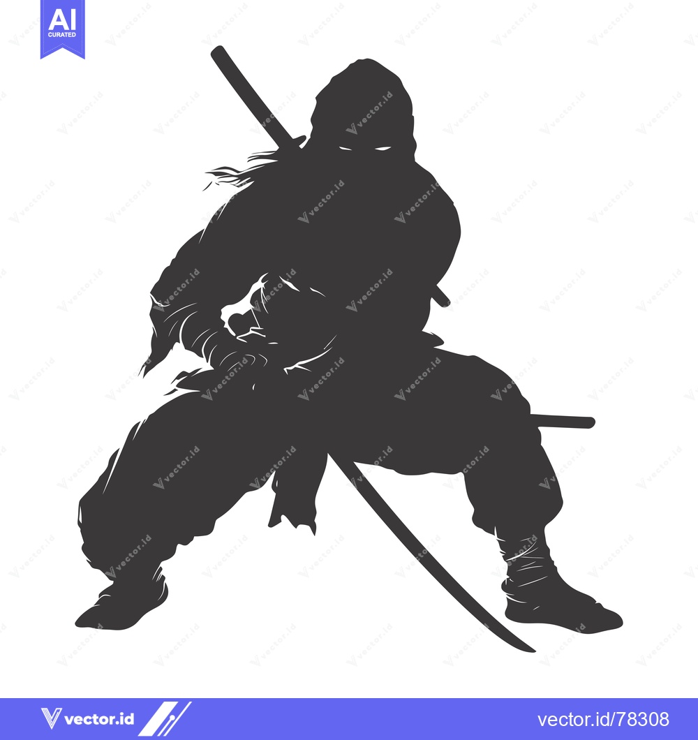 Premium Vector of Silhouette of a Ninja Warrior Holding a Katana Sword