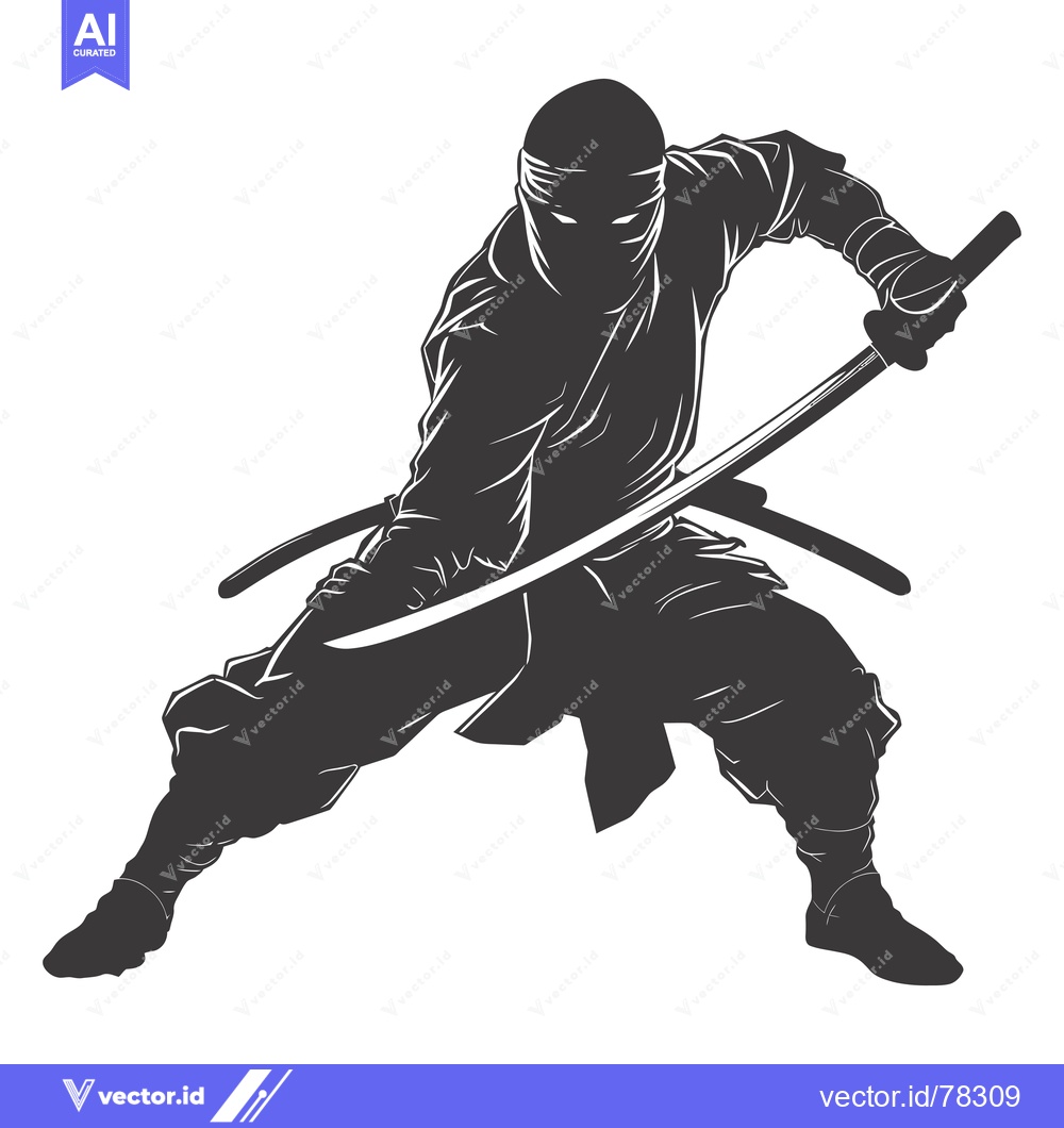 Premium Vector dari Silhouette of a Ninja Holding a Katana Sword