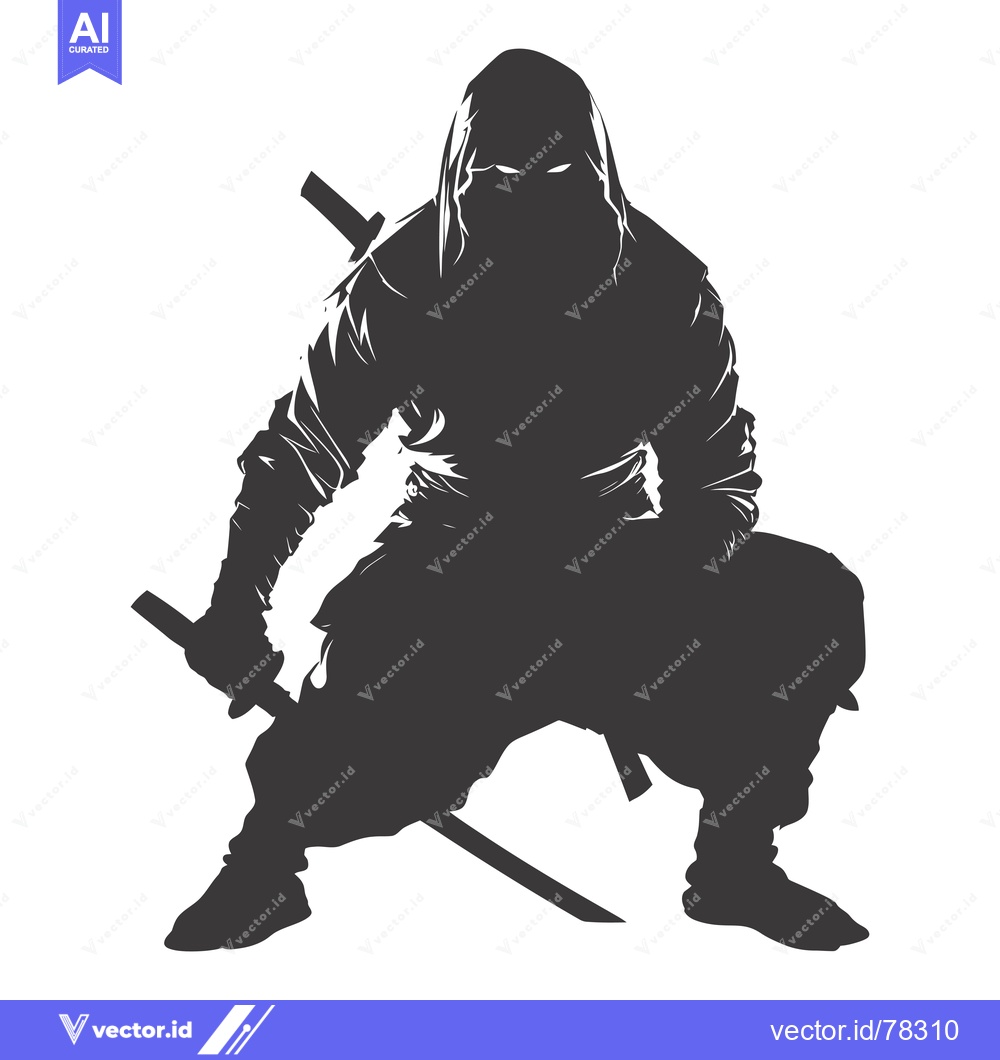 Premium Vector dari A Silhouetted Ninja Holding a Sword in a Crouching Position