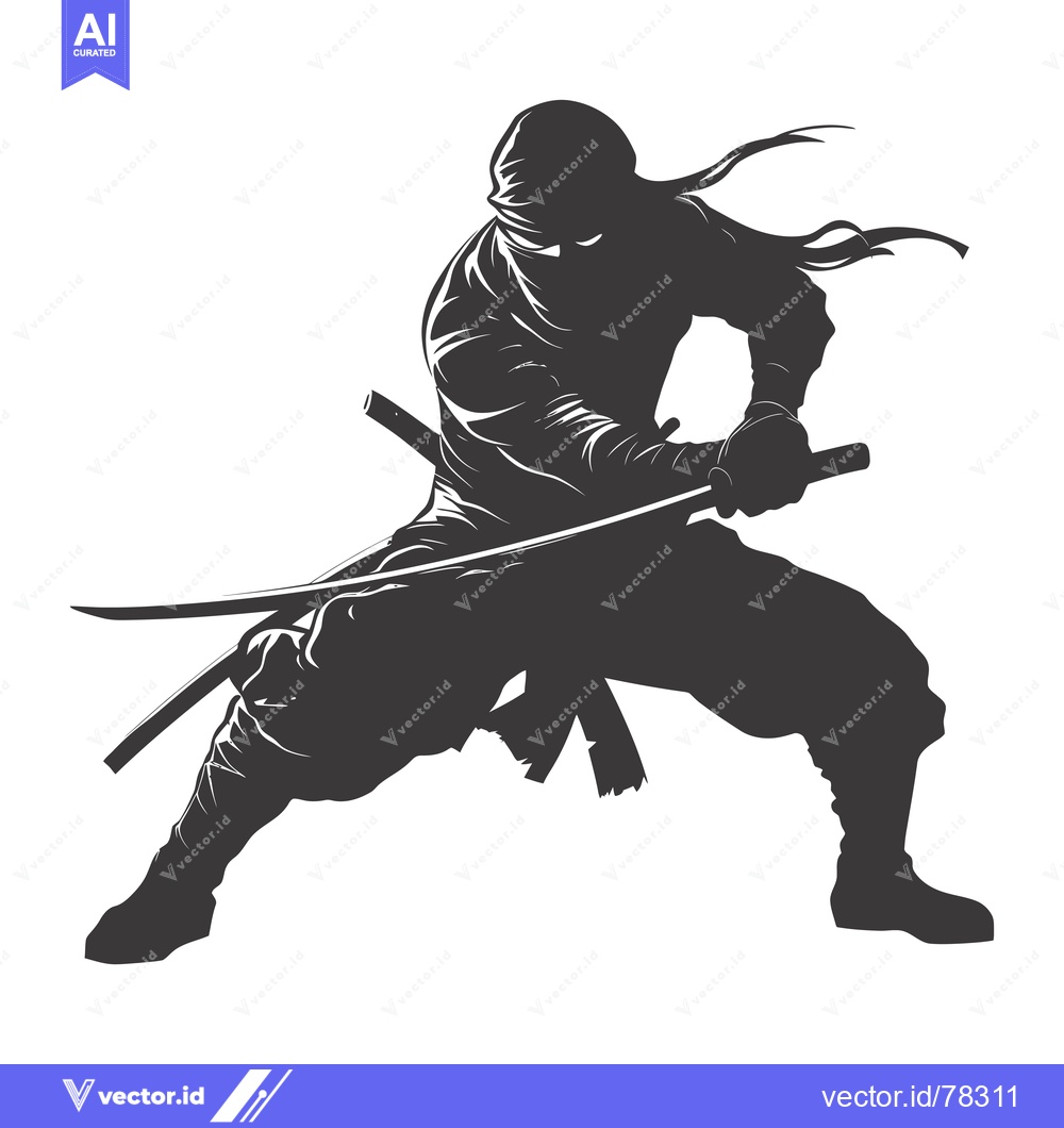 Premium Vector dari Silhouette of a ninja warrior with a katana sword in a fighting stance