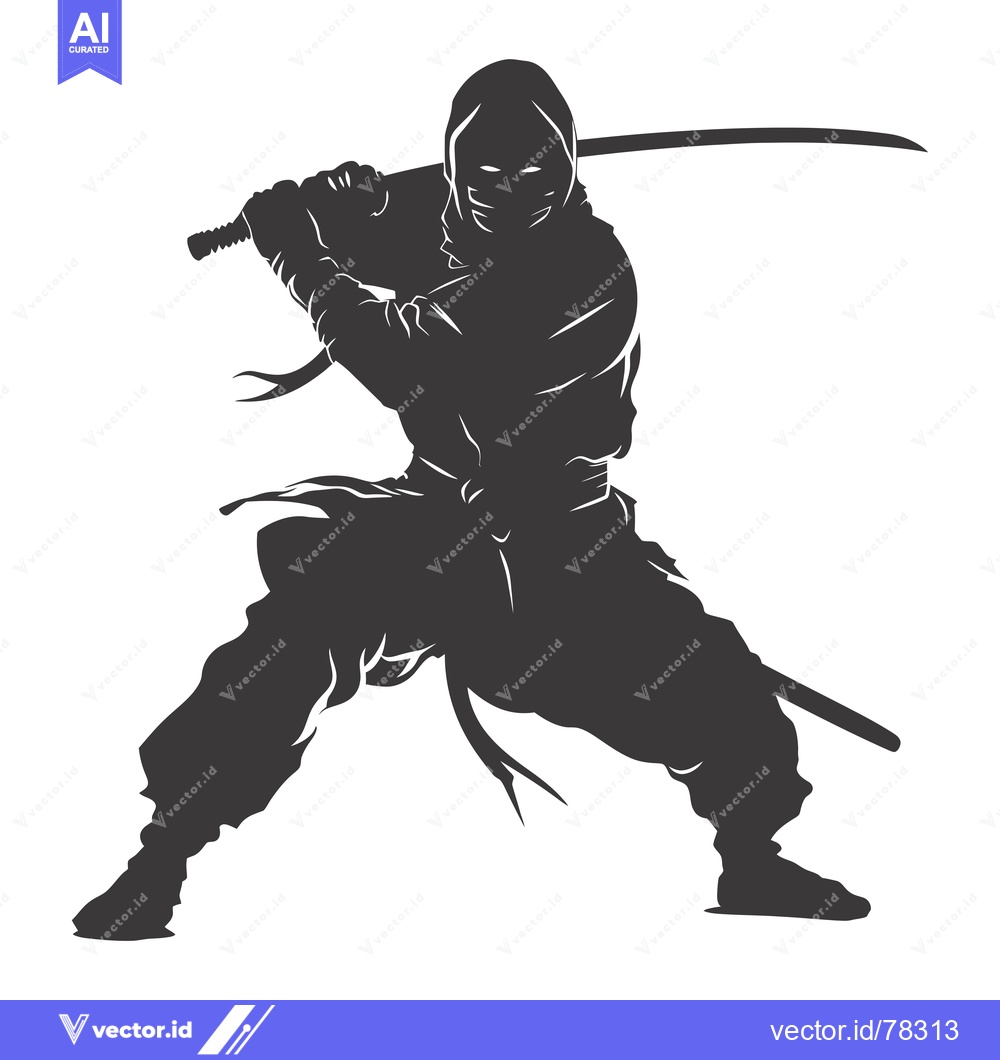 Premium Vector dari Silhouette of a Ninja Holding a Sword in a Fighting Stance