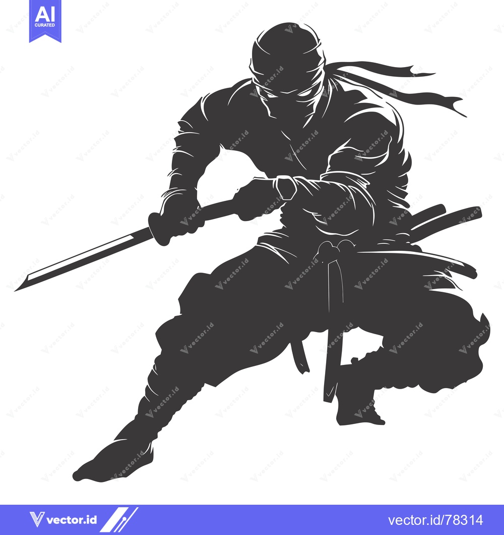 Premium Vector of Silhouette of a Ninja Holding a Sword in a Fighting Stance