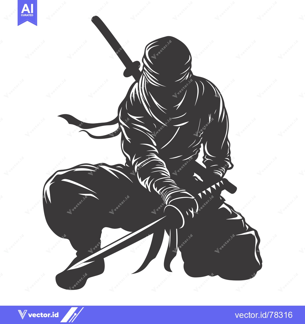Premium Vector of Silhouette of a Ninja Warrior Holding a Katana Sword