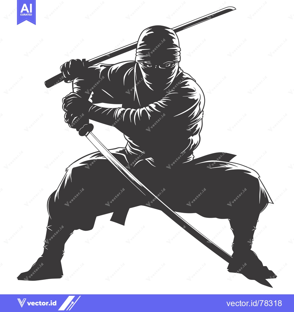 Premium Vector of Silhouetted Ninja Warrior Holding a Katana Sword