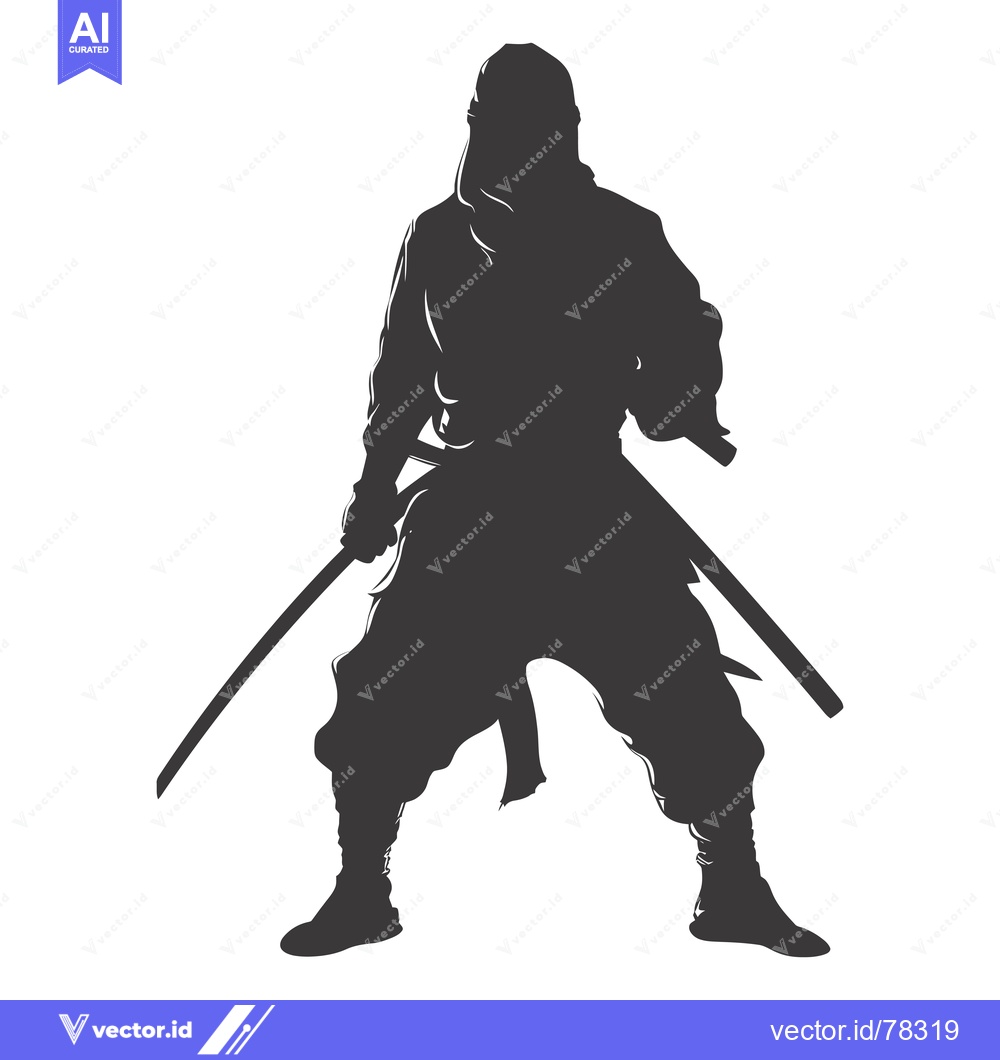 Premium Vector dari Silhouette of a Ninja Holding Two Swords