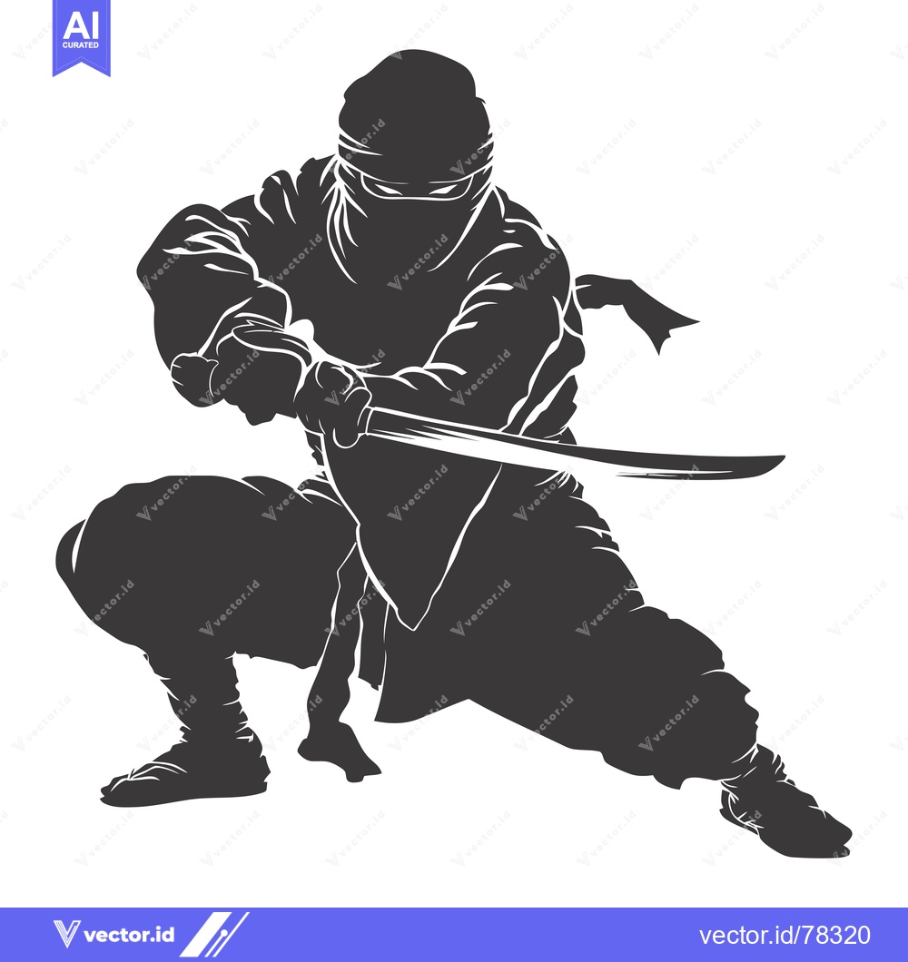 Premium Vector of Silhouette of a Ninja Holding a Katana Sword in a Fighting Stance