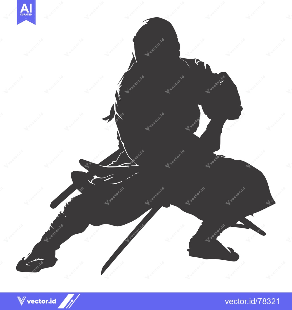 Premium Vector dari A Silhouette of a Ninja Holding a Katana in a Fighting Stance