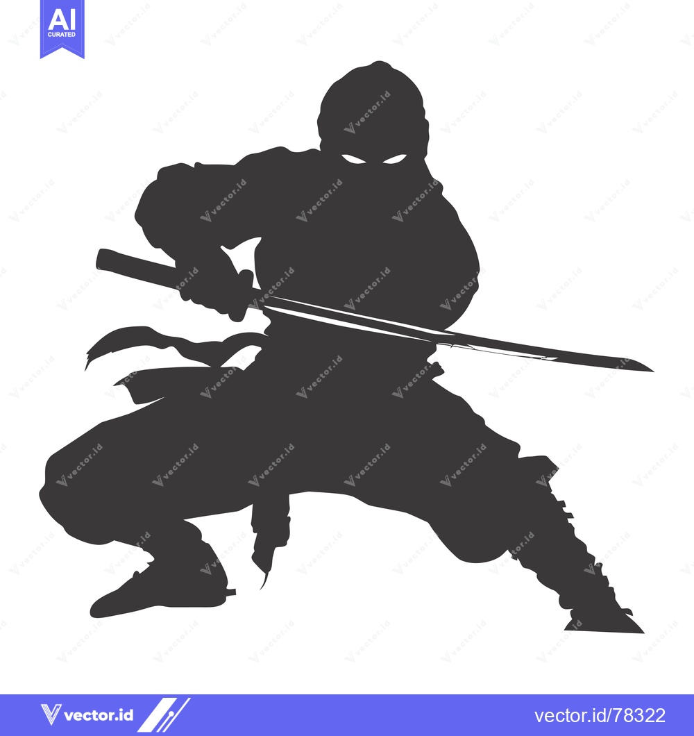 Premium Vector dari Silhouette of a Ninja Holding a Sword in a Fighting Pose