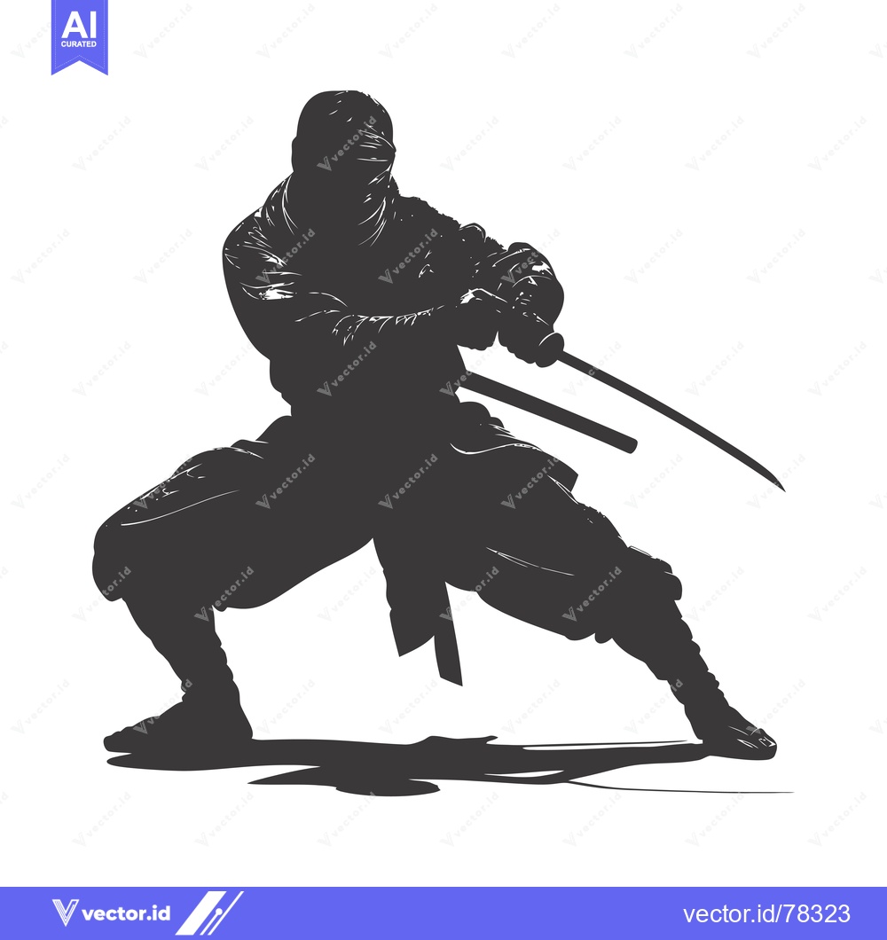 Premium Vector dari Silhouette of a Ninja Holding Two Swords in a Fighting Stance