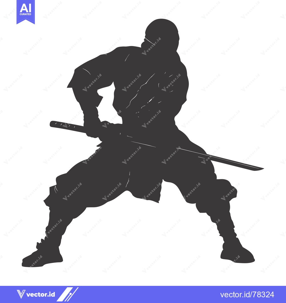 Premium Vector dari Silhouette of a Ninja Holding a Sword in a Fighting Stance