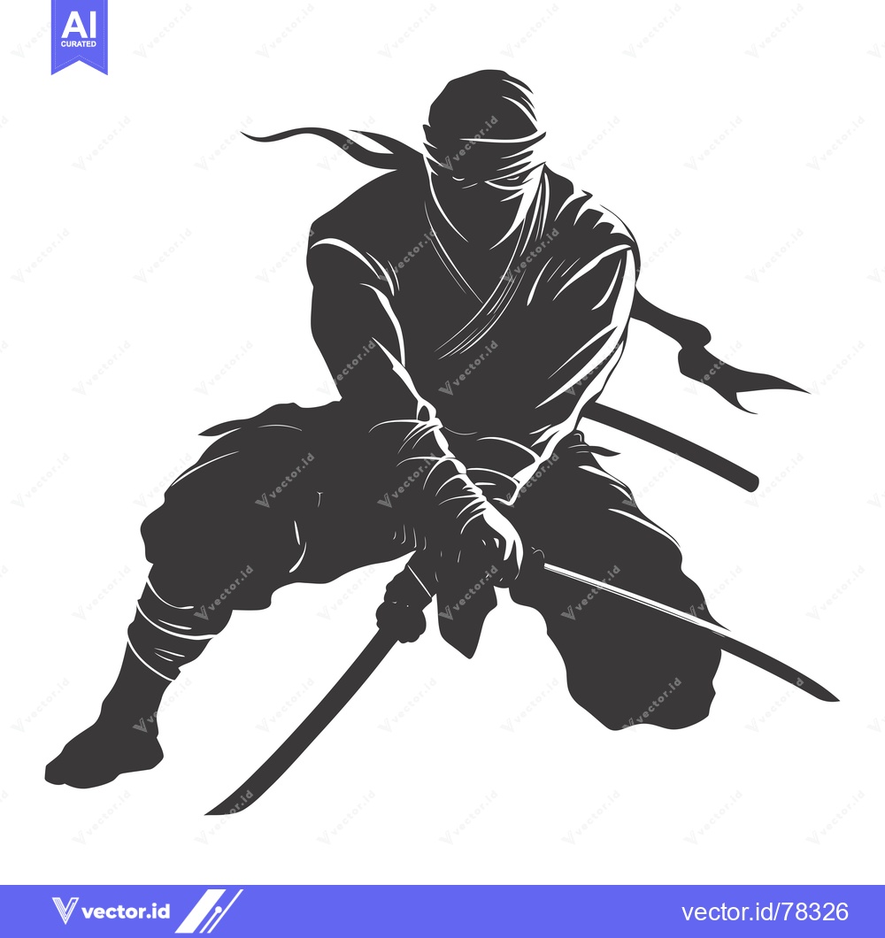 Premium Vector of Silhouette of a Ninja Holding a Katana in a Striking Pose