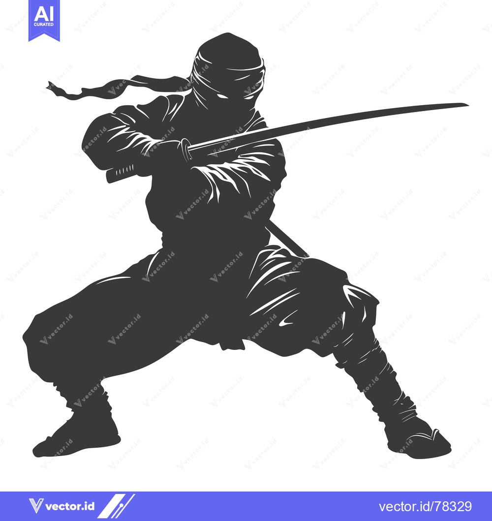 Premium Vector dari Silhouette of a Ninja Holding a Sword in a Fighting Stance