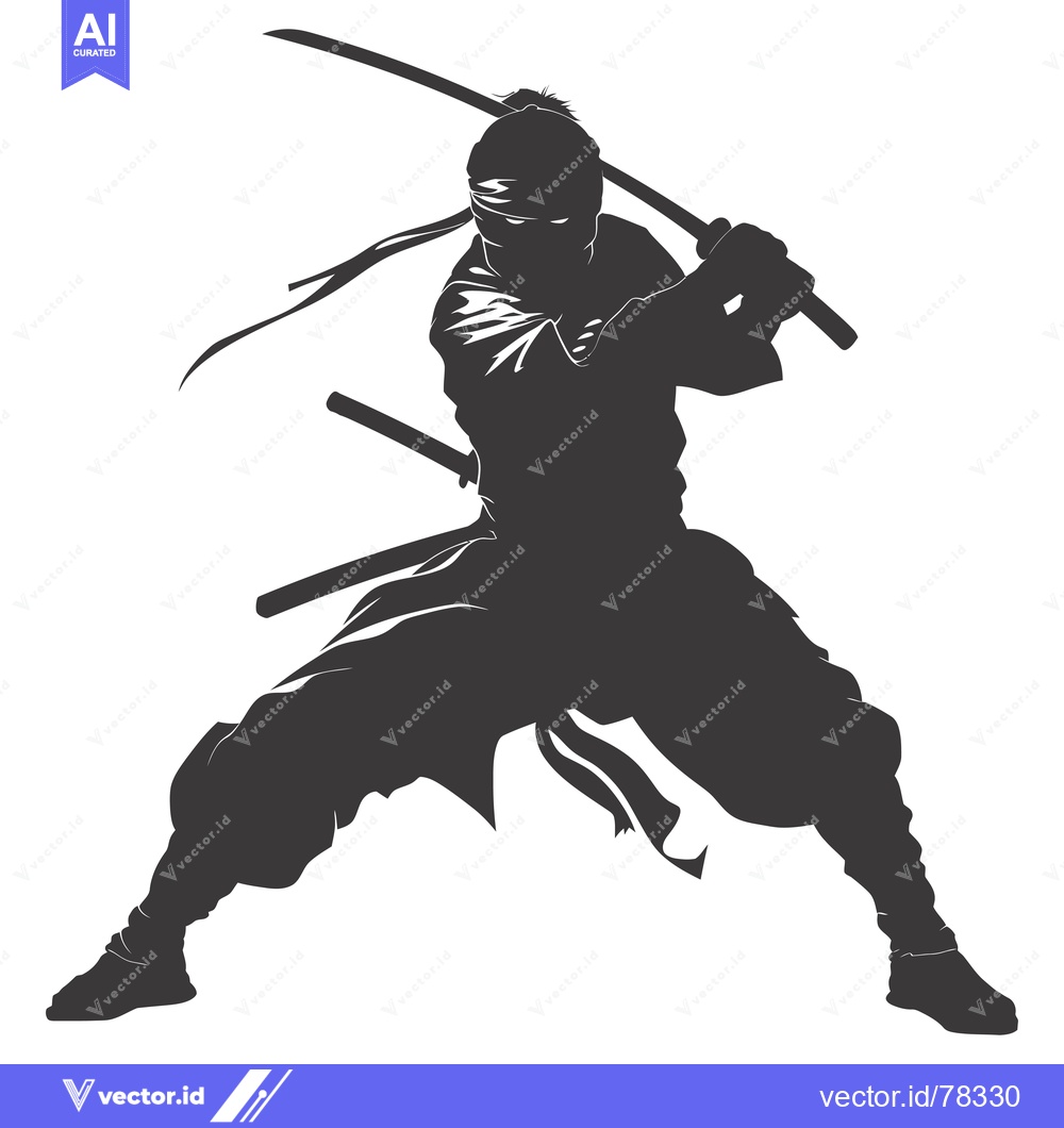 Premium Vector of Silhouette of a Ninja Holding a Sword in a Fighting Stance
