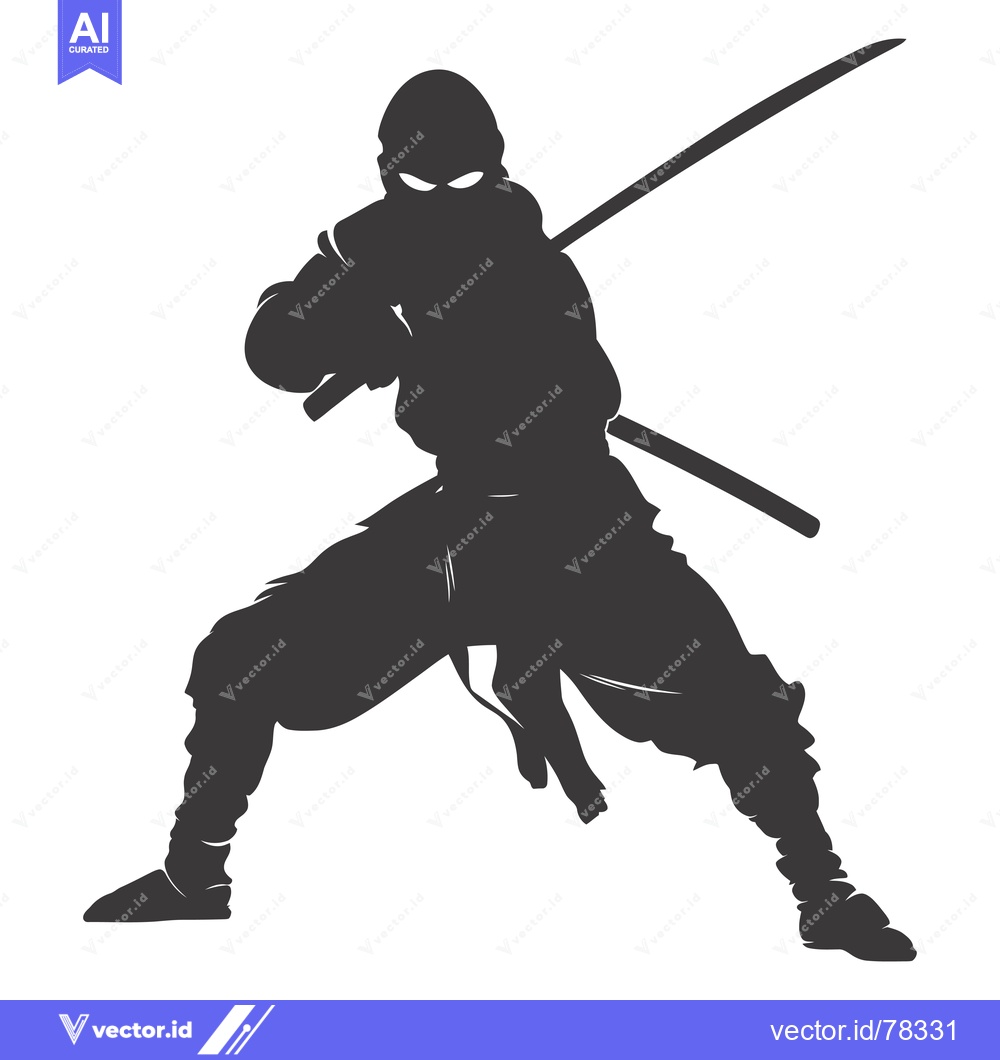 Premium Vector dari Silhouette of a Ninja Holding Two Swords in a Fighting Stance