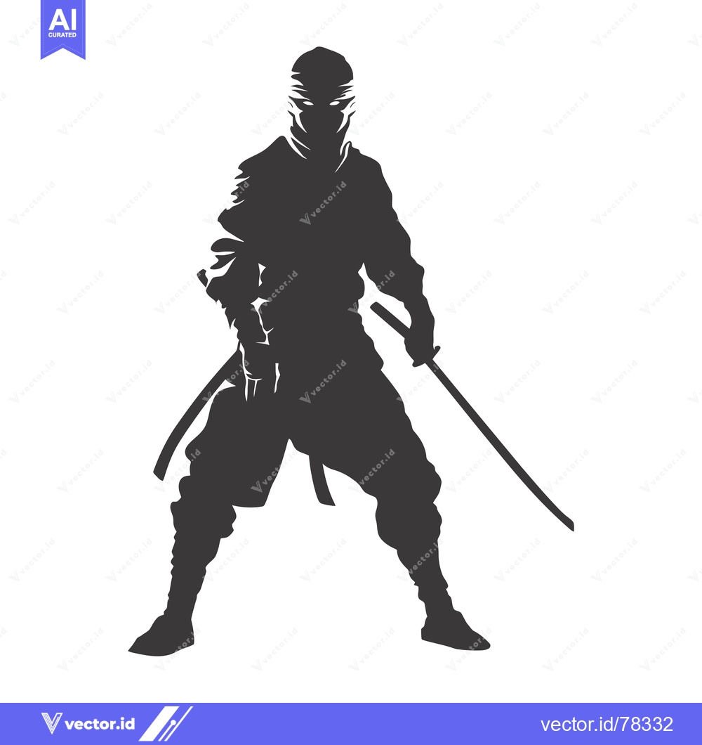 Premium Vector dari A Silhouetted Ninja Warrior Holding a Katana