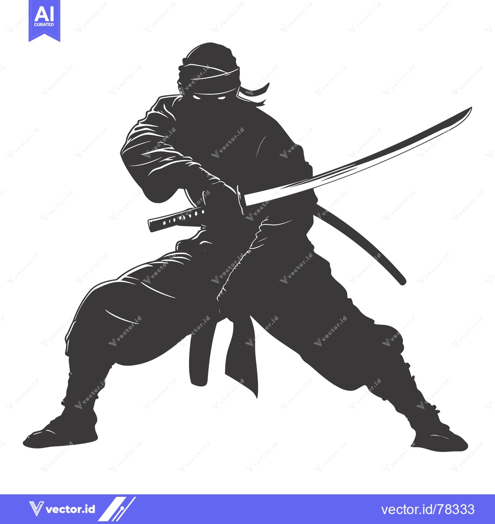 Premium Vector of Silhouette of a Ninja Holding a Katana Sword