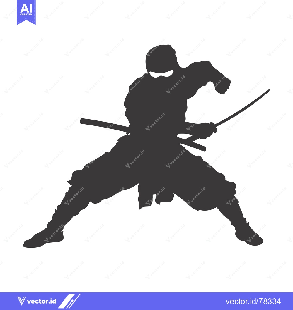 Premium Vector of Silhouette of a ninja with a sword drawn in a fighting stance