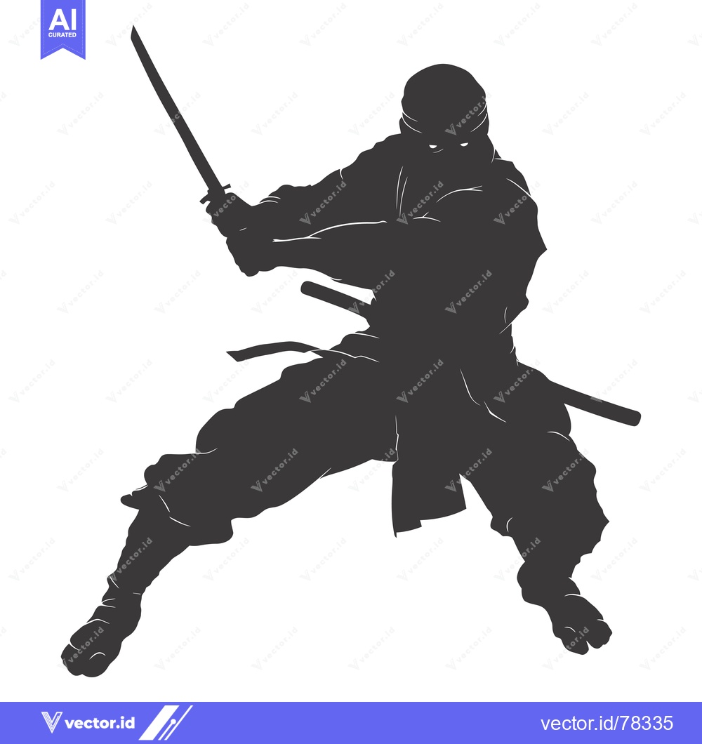 Premium Vector dari Silhouette of a Ninja Holding Two Swords