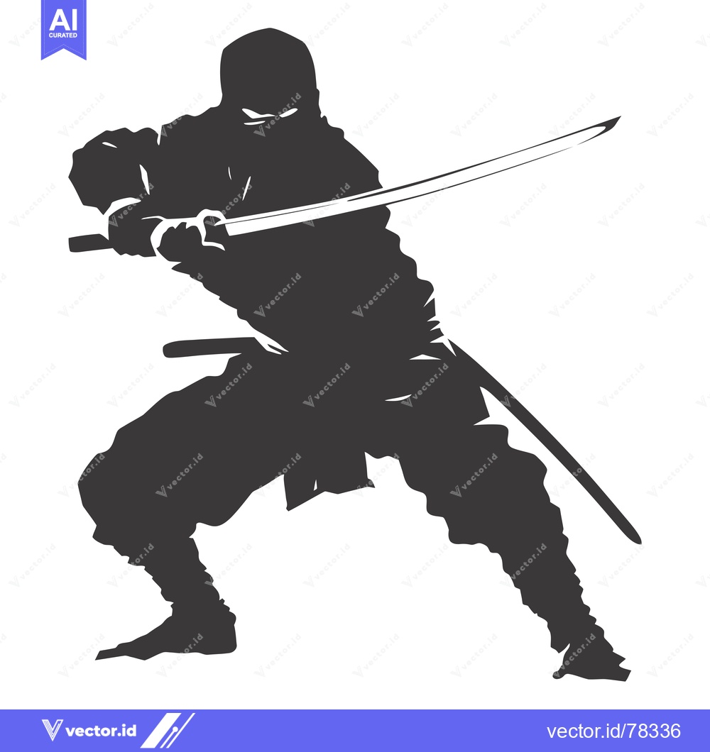 Premium Vector of Silhouette of a Ninja Holding a Sword in a Fighting Stance