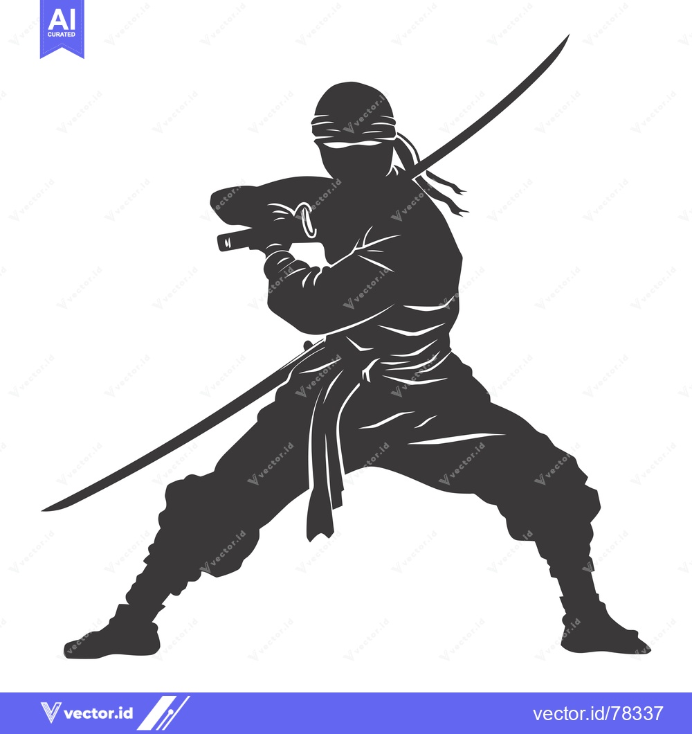 Premium Vector dari Silhouette of a Ninja Holding a Katana Sword